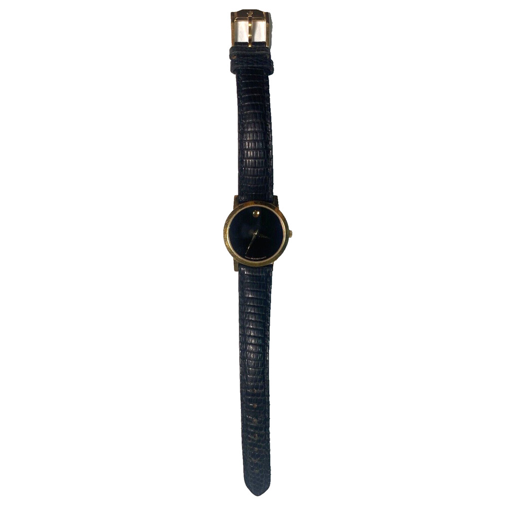Movado Women's Museum Classic Watch Gold Tone Black Genuine Lizard Strap